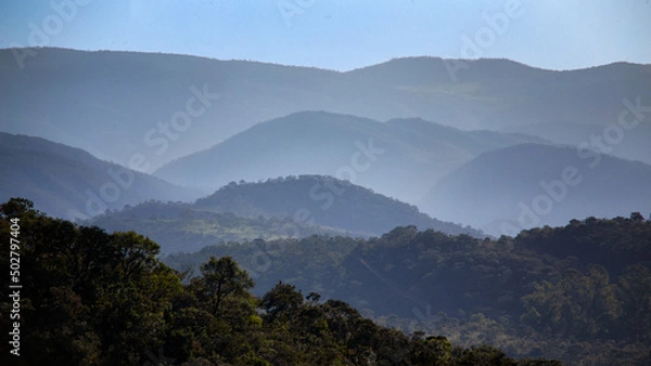 Fototapeta A close up view on mountains chain in the center-west of Brazil at sunrise. Landscape.