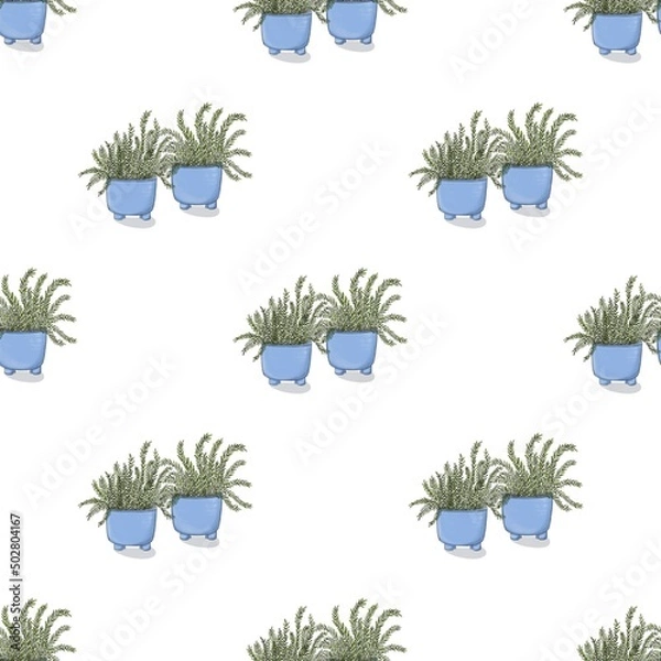 Obraz Pattern on a white background green plant fern in a blue pot