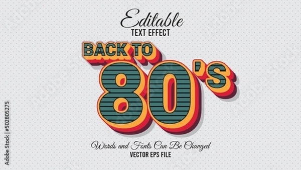 Fototapeta Back to 80 editable text effect