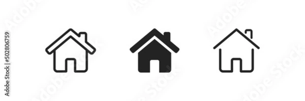 Obraz Linear, black, simple house vector icon. Flat home symbol. Simple building illustration.