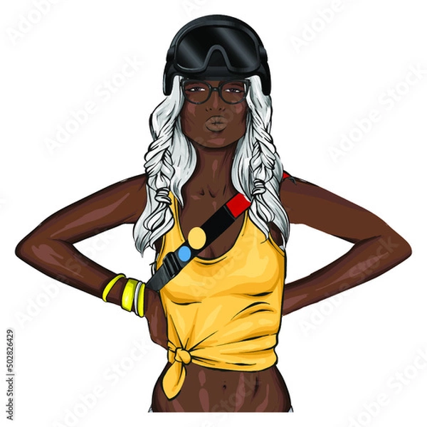 Obraz woman person wearing a helmet. playful crazy woman