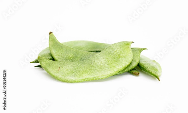 Fototapeta Hyacinth beans or sheem isolate on white background, front view