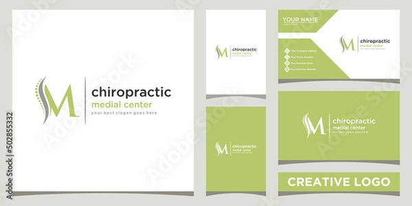 Fototapeta initial M chiropractic logo design template with business card design Premium Vector	