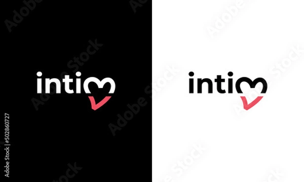 Fototapeta logotype typography for intimate, with icon love heart as letter m, simple minimalist modern style