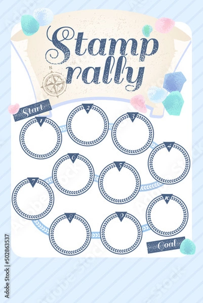 Obraz 涼やかな見た目の スタンプラリー 台紙 ベクターイラスト セット