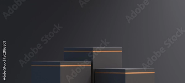Fototapeta 3d podium product mockup with abstract background on black and gold background,3d render illustration