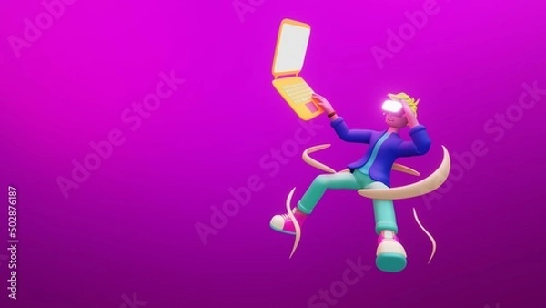 Fototapeta Metaverse technology future concept, cyber virtual reality simulation, VR AI, artificial intelligence, global blockchain innovation connection, futuristic networking experience, 3D rendering.