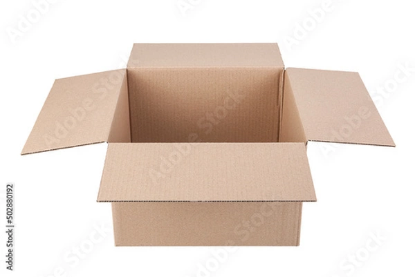 Fototapeta Corrugated cardboard box, object isolated on a white background.