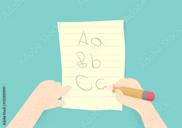 Obraz Kid Hands Pencil Paper Write Illustration