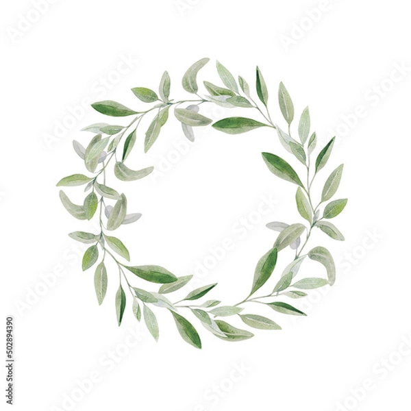 Fototapeta Watercolor illustration of sage leaves and flowers. Botanical set for garden herbal prints and designs