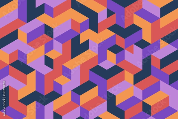 Fototapeta Modern abstract geometric composition design vector illustration in retro isometric flat style