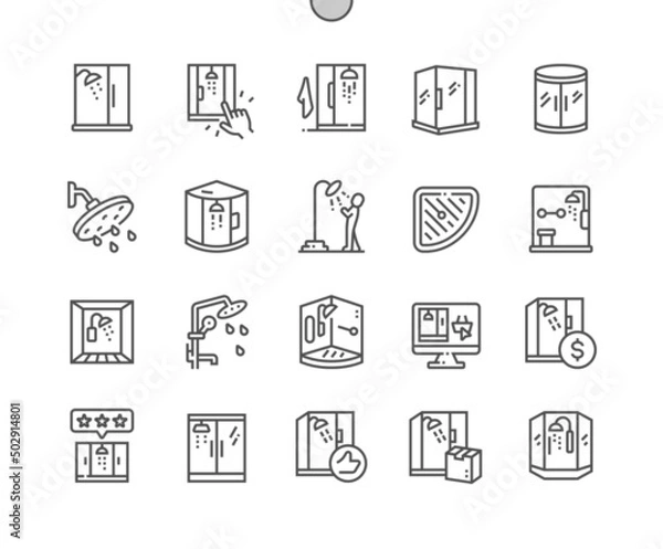 Fototapeta Shower stall. Bathroom. Best shower cabin. Pixel Perfect Vector Thin Line Icons. Simple Minimal Pictogram