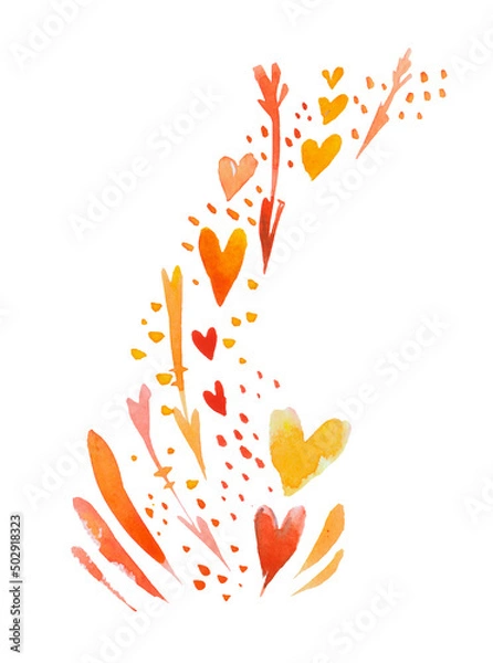 Fototapeta Heart shaped red and yellow on white background with confetti. Happy Valentines Day concept. Flat lay, top view.