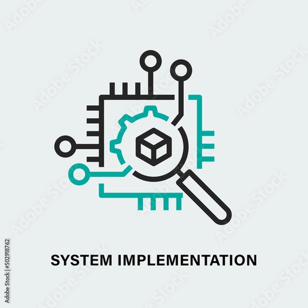 Obraz Vector illustration of system implementation process. Linear icon