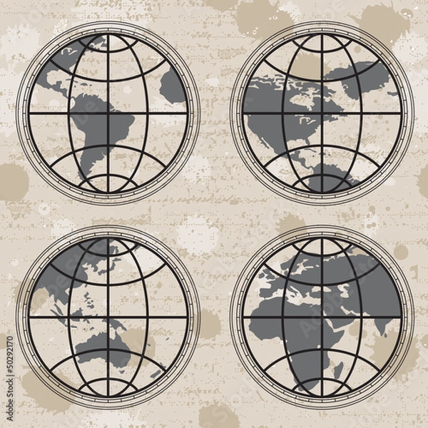 Fototapeta Seamless retro grunge background with globes