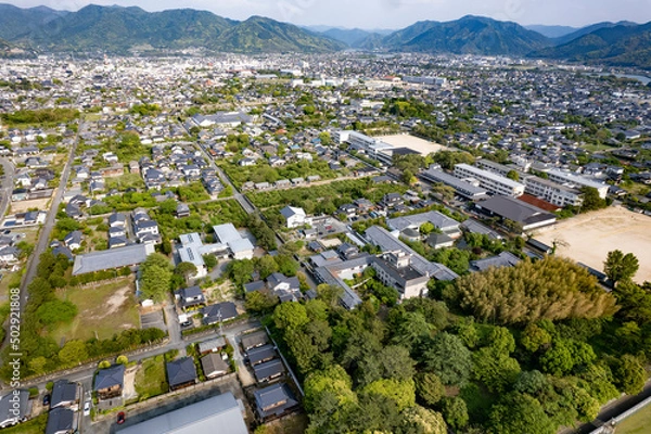 Obraz 萩市の武家屋敷街のドローン空撮