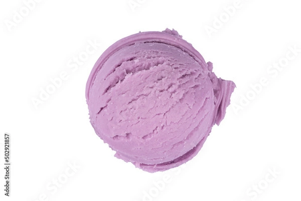 Fototapeta Purple color grape flavor ice cream isolated on white background. Top view photography . Ice cream ball.