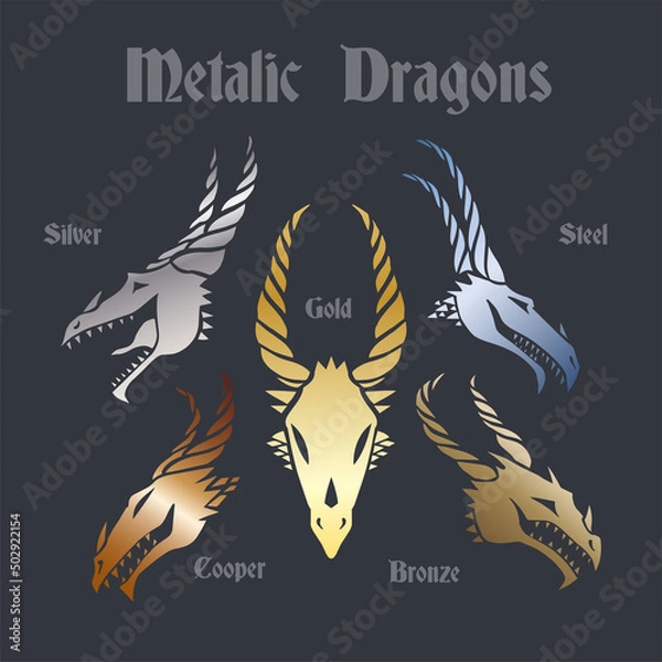 Obraz dragon face skull set metal