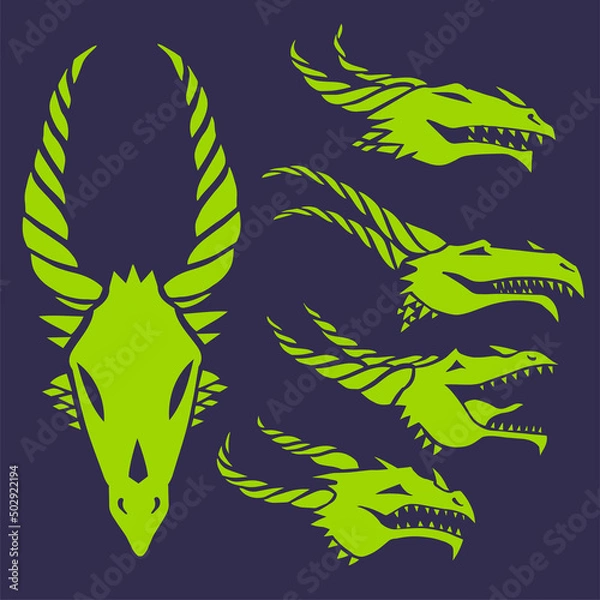 Obraz dragon face skull set silhouette