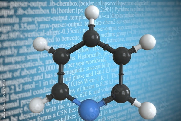Fototapeta Molecular model of pyridine, 3D rendering