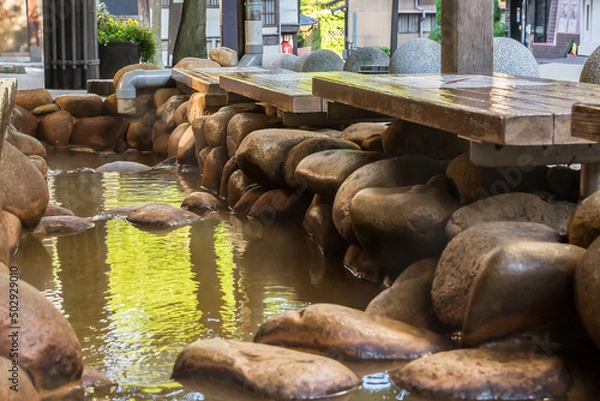 Fototapeta 有馬温泉　Arima Hot Spring　金の湯　Gold Spring　太閤の湯　足湯