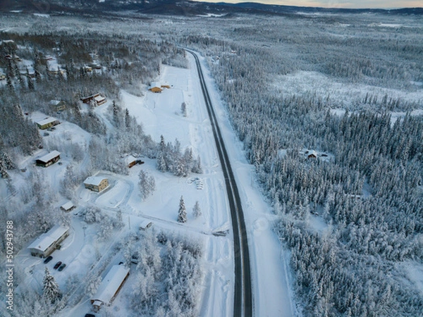 Obraz snow view of a road and houses