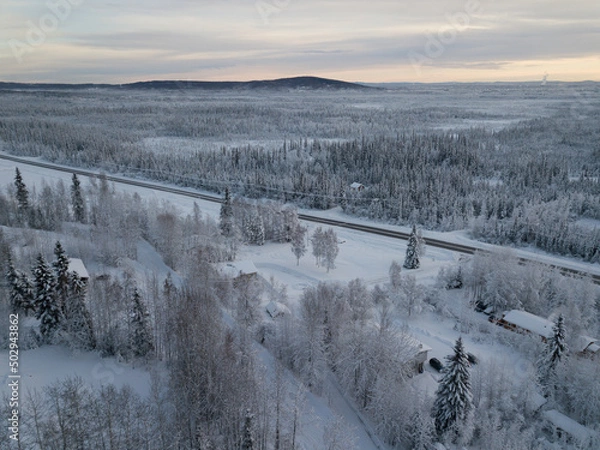 Obraz drone shot of snowy scene in winter