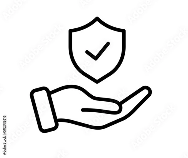 Fototapeta Insurance hand icon in line style. Policyholder protection hand icon. Editable stroke. Isolated. Vector illustration
