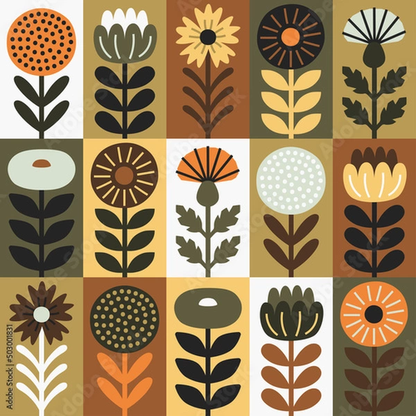 Obraz Scandinavian style floral rectangular autumn vector pattern. Part one.