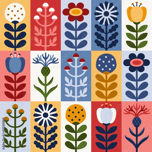 Obraz Scandinavian style floral rectangular summer vector pattern. Part four.