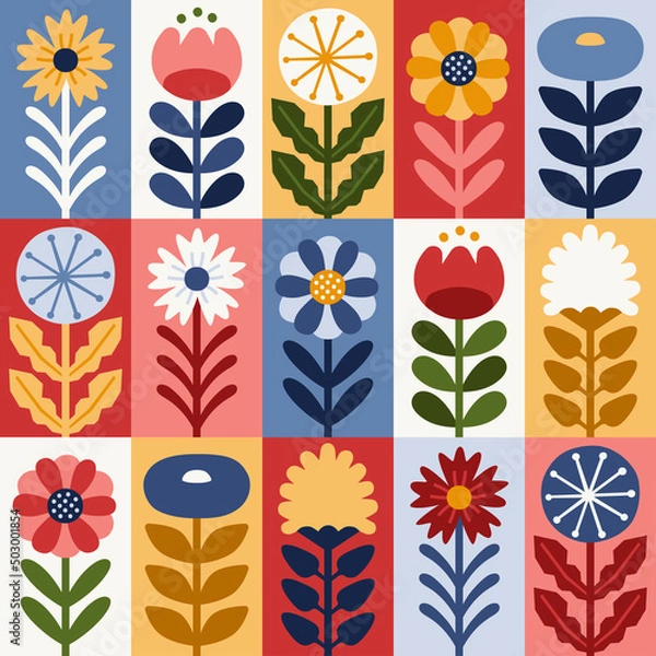 Obraz Scandinavian style floral rectangular summer vector pattern. Part three.