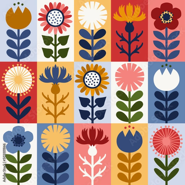 Obraz Scandinavian style floral rectangular summer vector pattern. Part one.