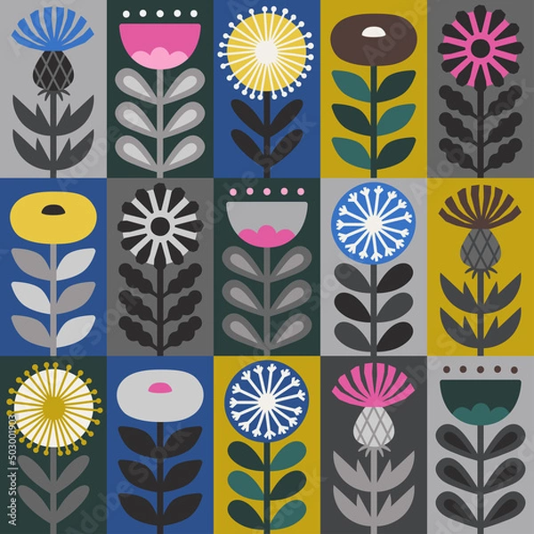 Fototapeta Scandinavian style floral rectangular vector pattern. Part two.