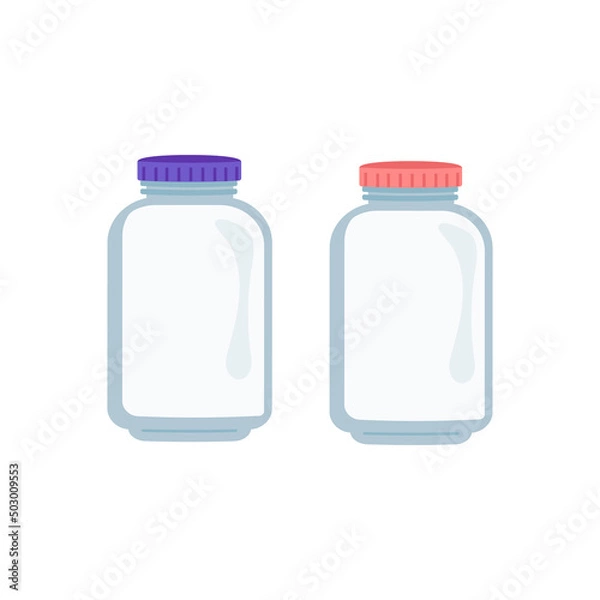 Fototapeta two glass jars with purple and pink lids in flat style
