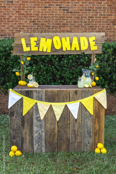 Fototapeta An empty lemonade stand ready for children to start selling lemonade on a hot summer day as their first business endeavor