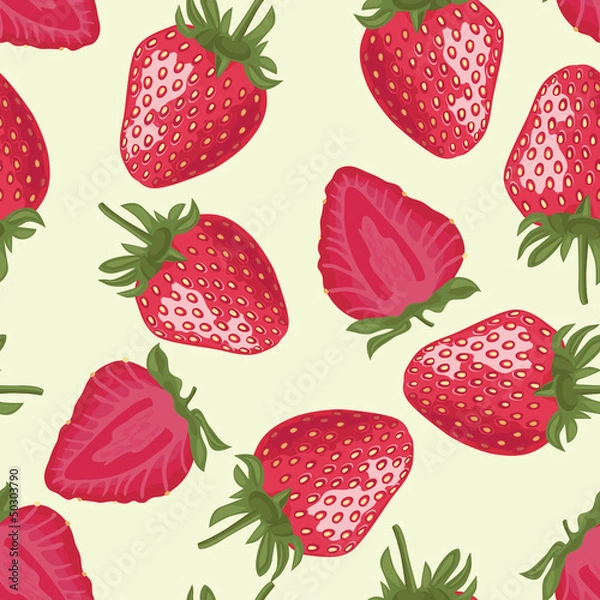 Fototapeta Vector Seamless Pattern with Red Strawberries