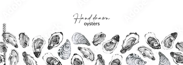 Obraz Border with hand drawn oysters