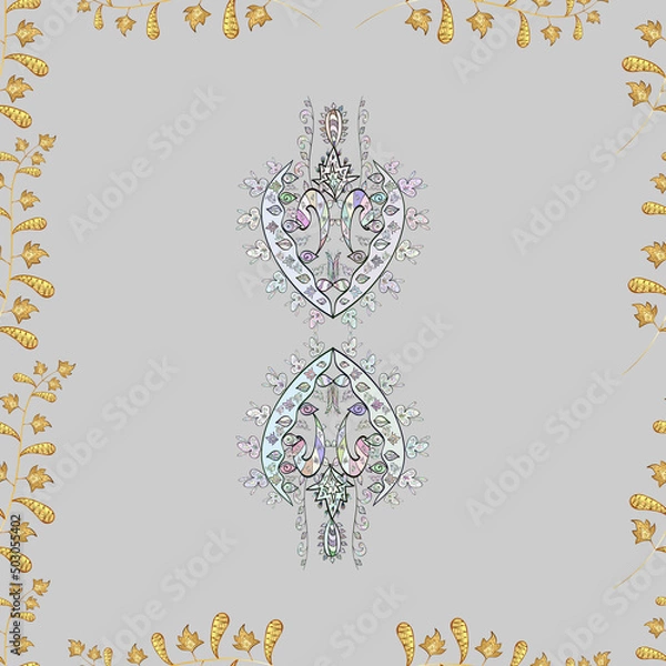 Fototapeta Seamless pattern with interesting doodles on colorfil background. Vector illustration.