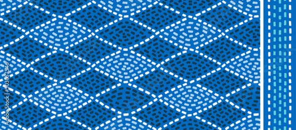 Obraz Mosaic tile, Greek maze seamless pattern and border set in aqua blue and white traditional Mediterranean colors.