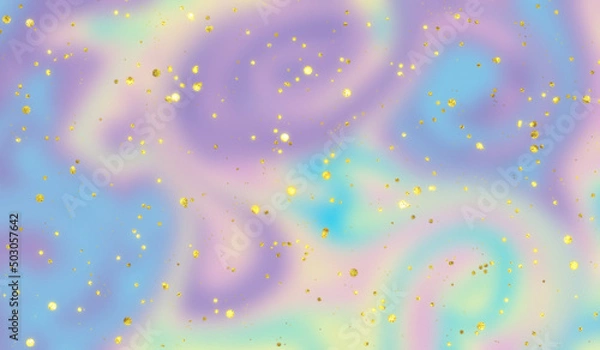 Fototapeta Iridescent holographic background with shining gold glitter