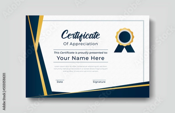 Fototapeta Modern certificate appreciation, certificate achievement template, award, achievement, certificate of recognition, excellence, certificate border, completion template certificate design template