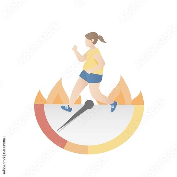 Fototapeta Calories exercise calculate to lose weight,fat woman in sport wear Fitness and running,Calories burned routine activity,Healthy Lifestyle,Vector illustration.