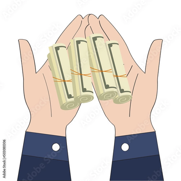 Fototapeta flat money roll in hand