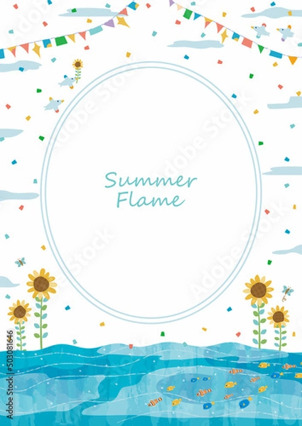 Fototapeta 海と向日葵の縦向きフレーム