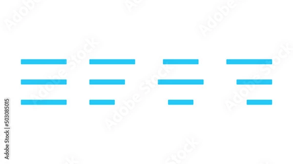 Obraz Set of Isolated text alignment icon, UI and UX element. It use analogous color scheme, created as simple as possible to achieve minimal size but the quality of vector graphic is still maintained.
Set 