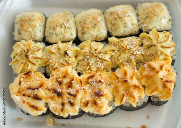 Obraz baked rolls close-up on a white background