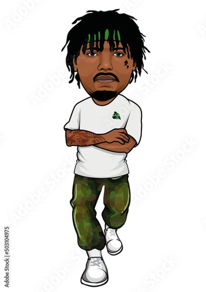 Obraz cool guy with dreadlocks, tattoos and military trousers vector