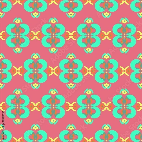 Fototapeta Mint green and pink vector seamless repeat pattern with curved geometric shapes