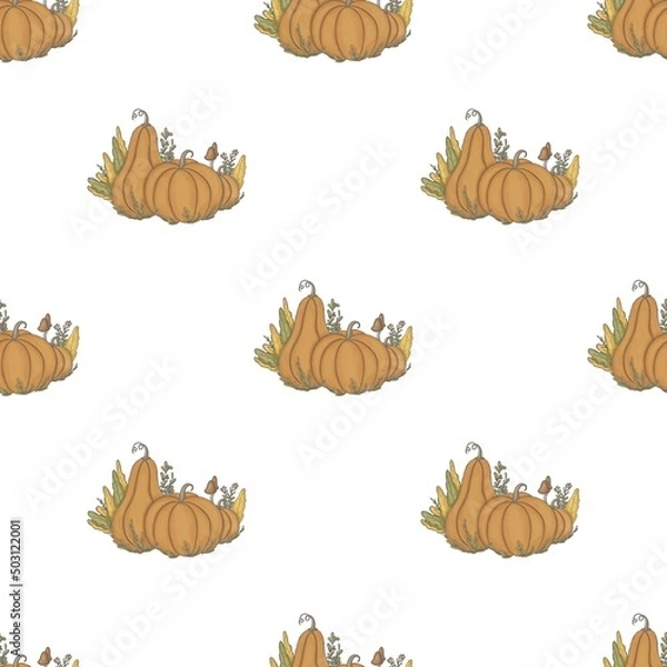 Obraz Pattern three orange pumpkins on a white background