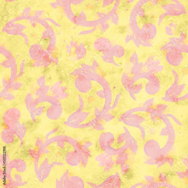 Fototapeta Seamless pattern. Background with floral ornament. Raster illustration for wrapper, packaging, postcard or scrapbooking design. For printing on fabric or paper.